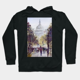USA Capital Washington DC America Watercolor Cityscape Perfect for Office Hoodie